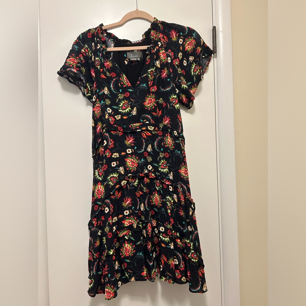 Anthropologie Black Floral Ruffle Dress